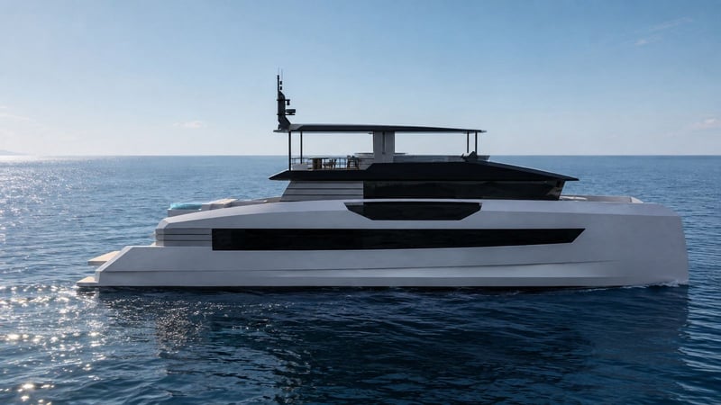 Side profile of the Independence 110 at rest on open water