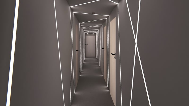 Interior hallway with contrasting wall finishes