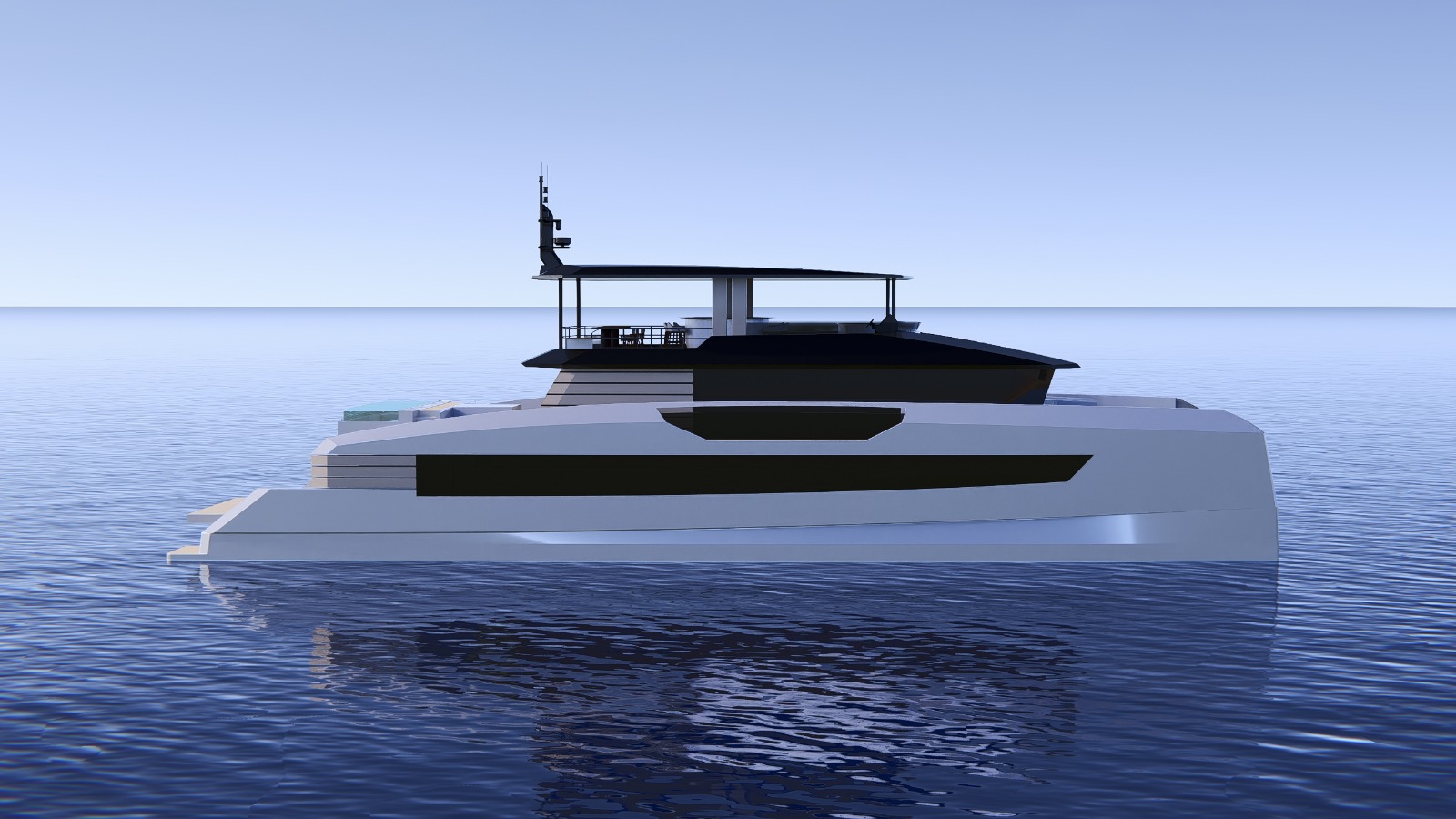 Independence 110 side profile at rest on flat water