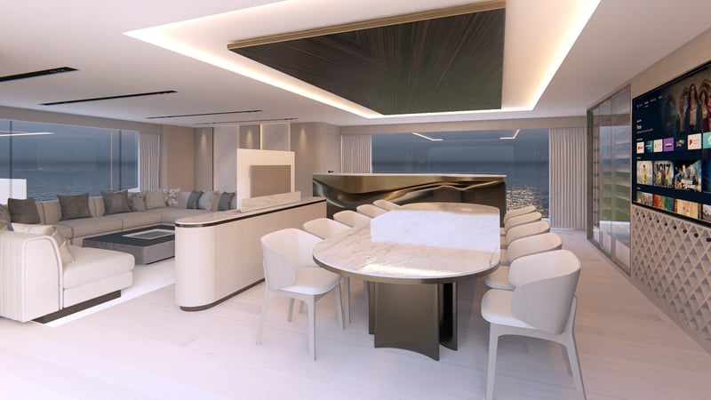 Salon dining area beside the lounge