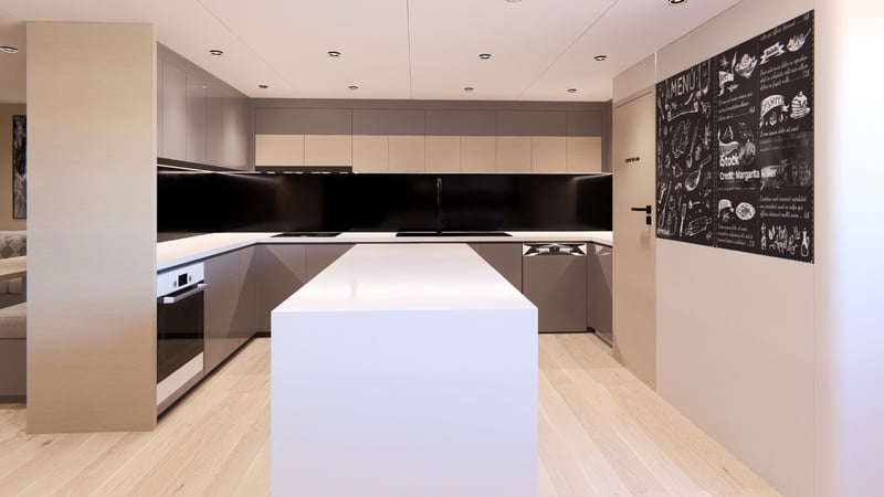 Crew galley with island worktop