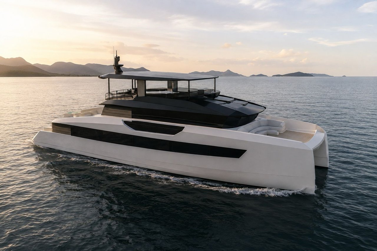 Independence 110 underway at sunset, starboard bow view