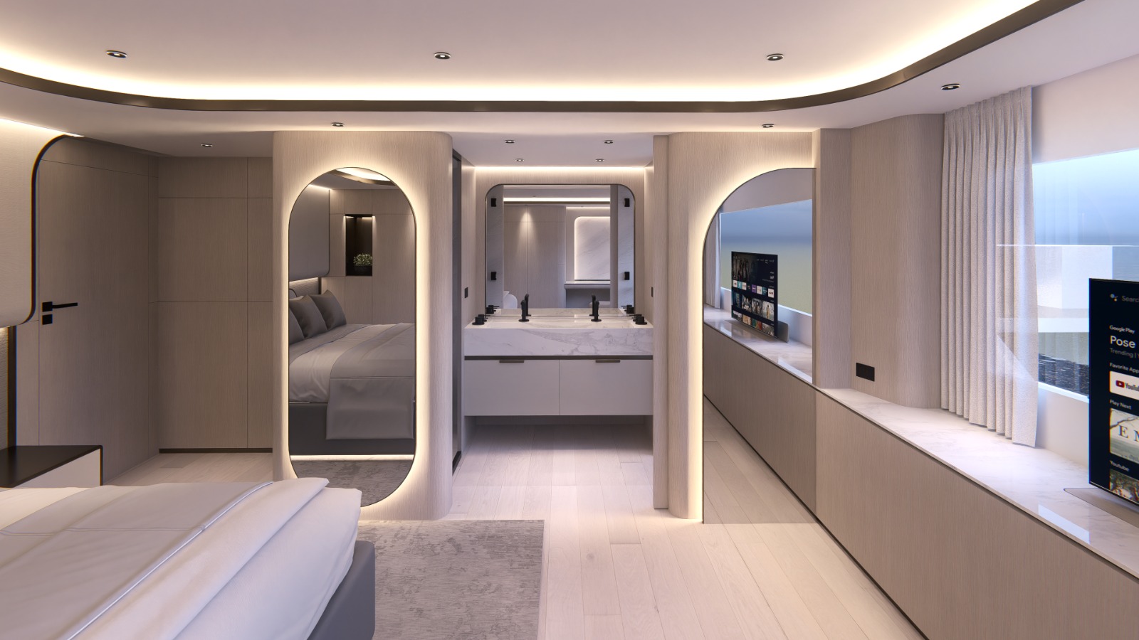 Owner's suite entrance with mirrored ensuite doorway