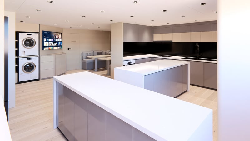 Crew galley and laundry area